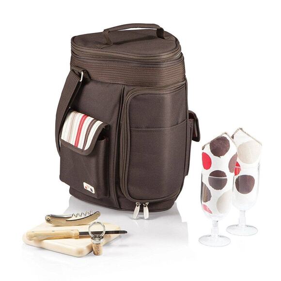NEW Picnic Time Meritage Insulated Triangular Cooler Picnic Tote w Utensils MOKA - Picture 1 of 7